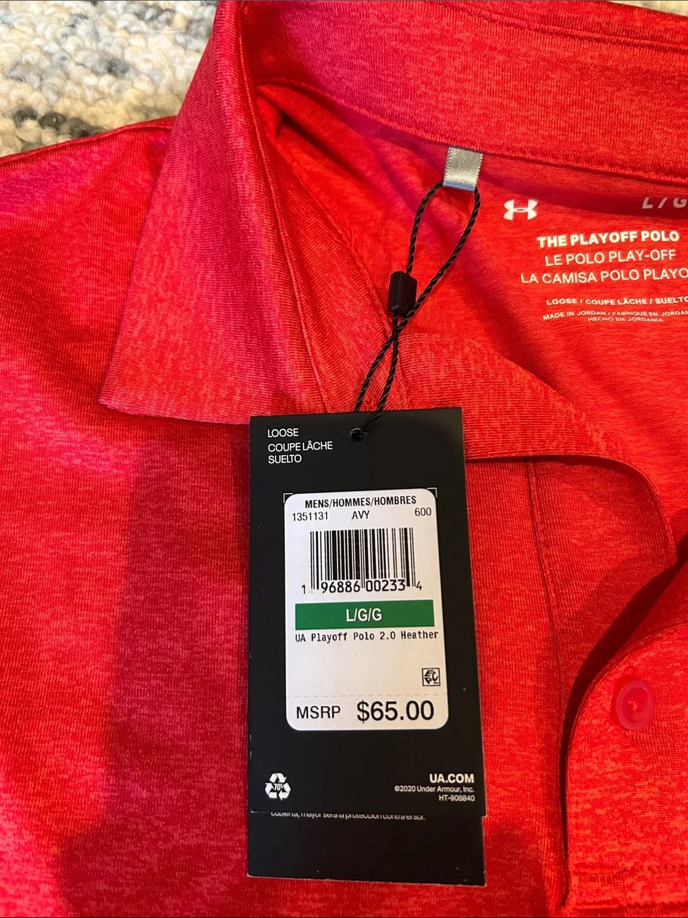 Under Armour Men’s Red Heather Polo Shirt sz L - Picture 2 of 5
